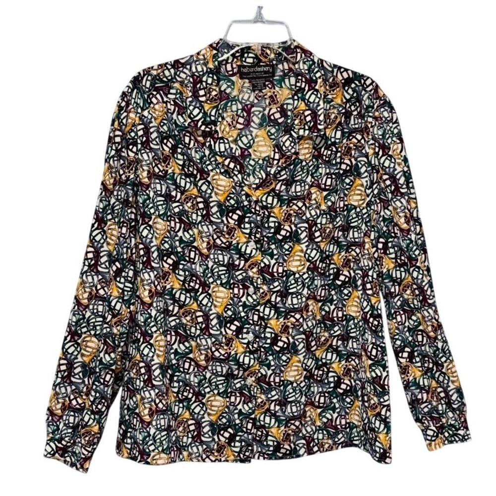 Haberdashery Blouse Womens 18 Multi Color Polyester Musical Instrument Print Vtg